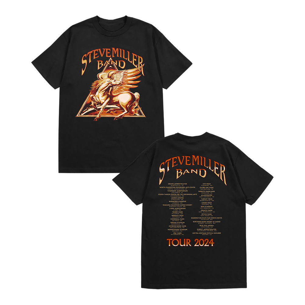 Black T-Shirt Bronzed Tour 2023 Pegasus 2024 Front and Back