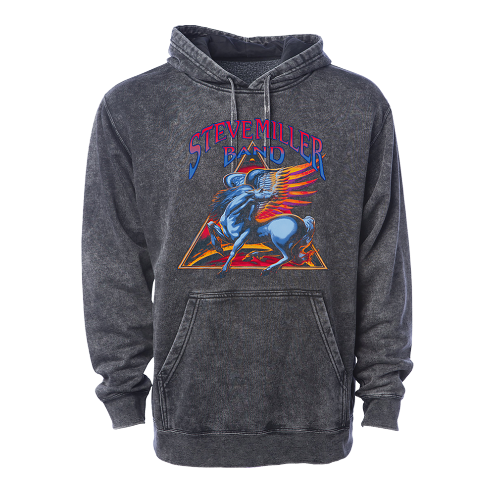 Mineral Wash Black Pull Hoodie Pegasus Triangle Tour 2024 Front