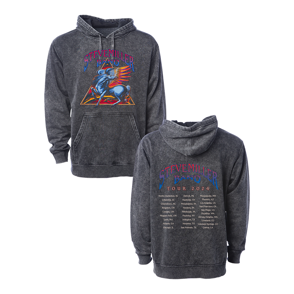 Mineral Wash Black Pull Hoodie Pegasus Triangle Tour 2024 Front and back